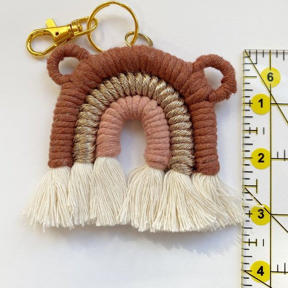 Macrame Bear Rainbow Keychain, Macrame Bag Charm, Purse Charm,Boho Bridal Decor - Picture 4 of 5